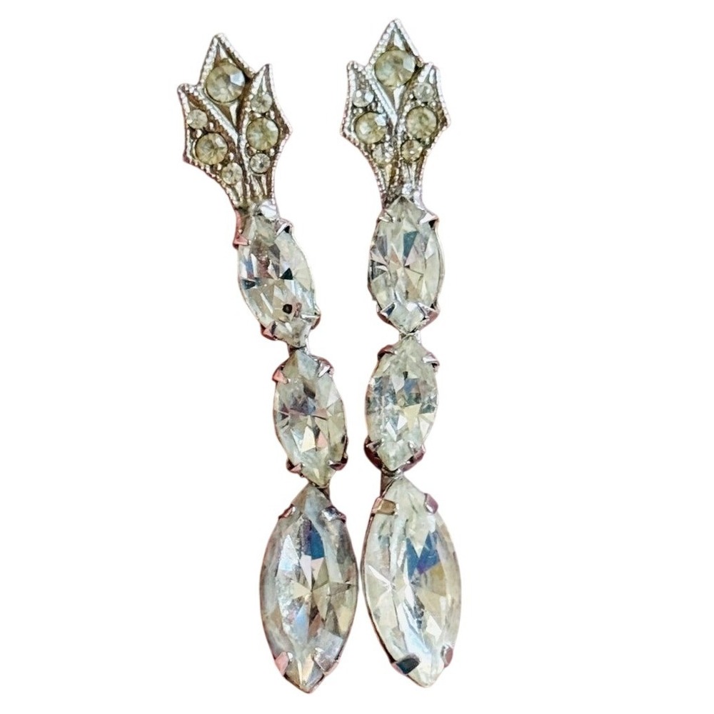 VTG Eisenberg silver crystal rhinestone Earrings jeweled Dangle‎ Bridal Signed E